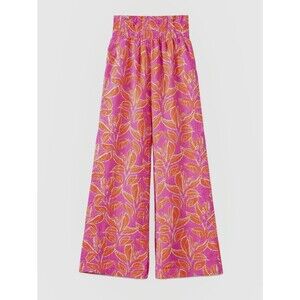 Sincerely Jules Linen Blend Pink Orange Tropical Print High Waist Wide Leg Pants